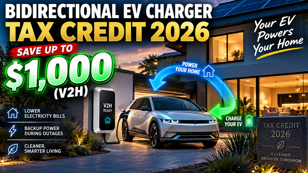 Bidirectional EV charger powering a home with V2H technology and a 2026 $1,000 tax credit