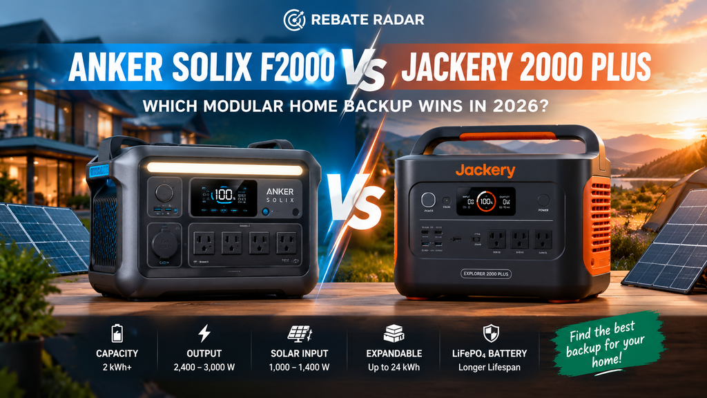 Anker SOLIX F2000 vs. Jackery Explorer 2000 Plus: Which Modular Home Backup Wins in 2026? 1 Anker SOLIX F2000 vs Jackery Explorer 2000 Plus portable power stations compared for home backup, solar charging, battery capacity, and expandable energy storage.