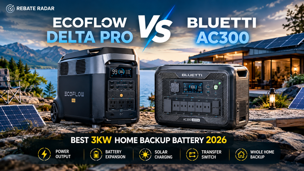 EcoFlow DELTA Pro vs. Bluetti AC300: Best Whole-Home Backup in 2026? 1 EcoFlow DELTA Pro and BLUETTI AC300 portable power stations compared for home battery backup and solar energy storage in 2026