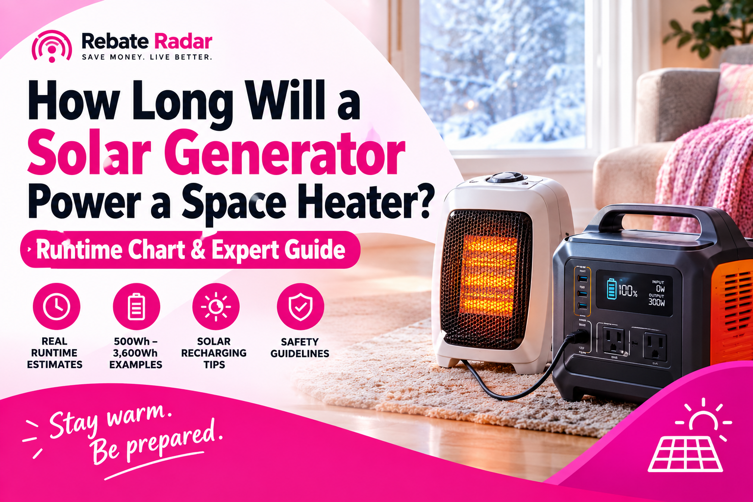 How Long Will a Solar Generator Power a Space Heater in a Blackout? (Exact Hours Tested) 1 Solar generator runtime for a space heater with portable power station and winter blackout setup